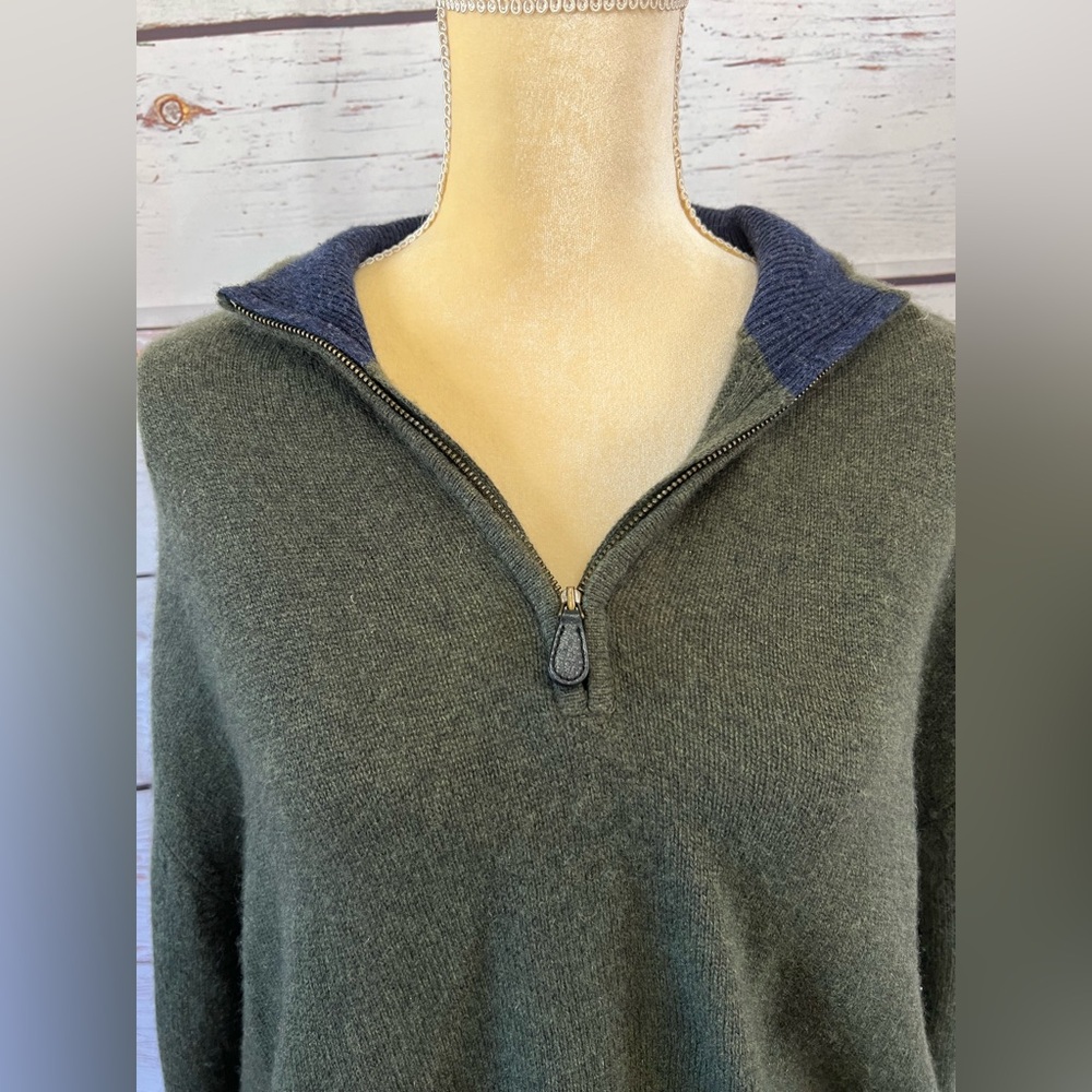 W.H. Belk Men’s Dark Green Super Soft 100% Cashmere Quarter Zip Pullover Size XL - Picture 3 of 8